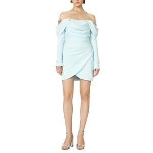 NEW COSTARELLOS lilas crepe draped mini dress in lightt blue